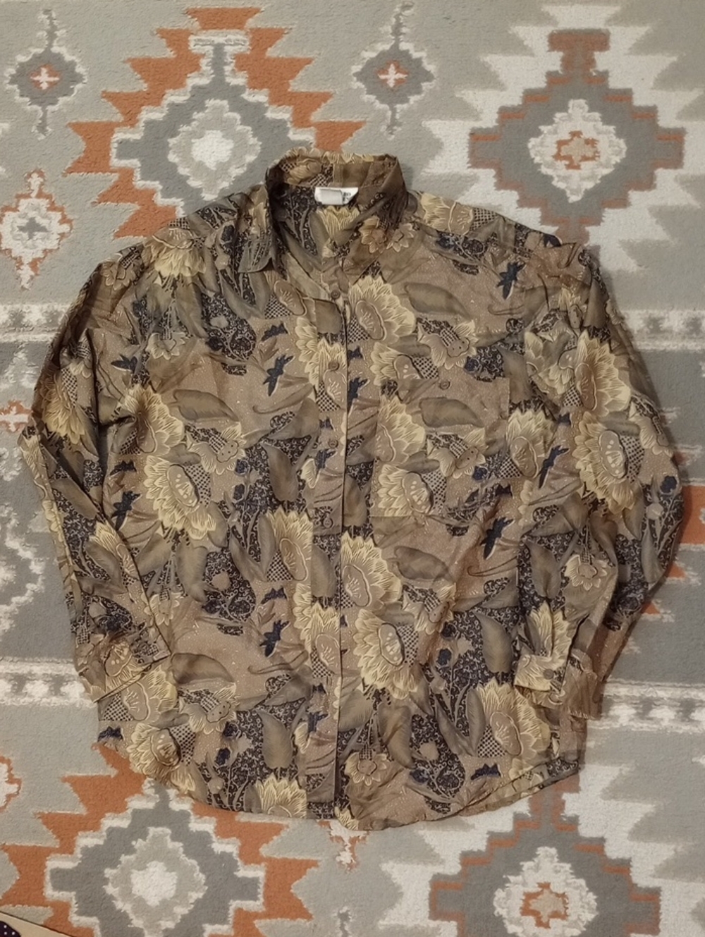 Metro Express Brown Floral Lightweight Silk Shirt